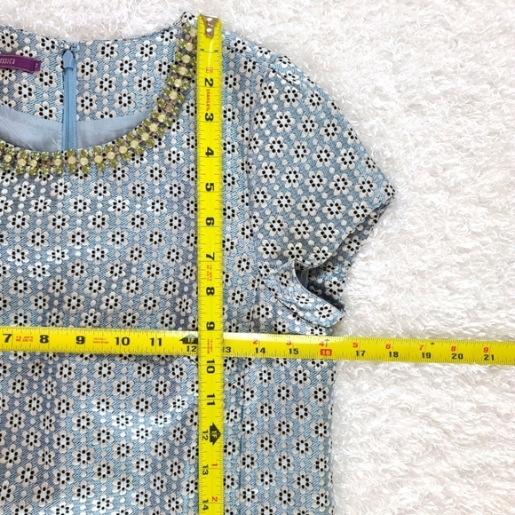 Jessica Size 4 Blue Floral Brocade Mini Sheath Dress with Pockets - Picture 6 of 10